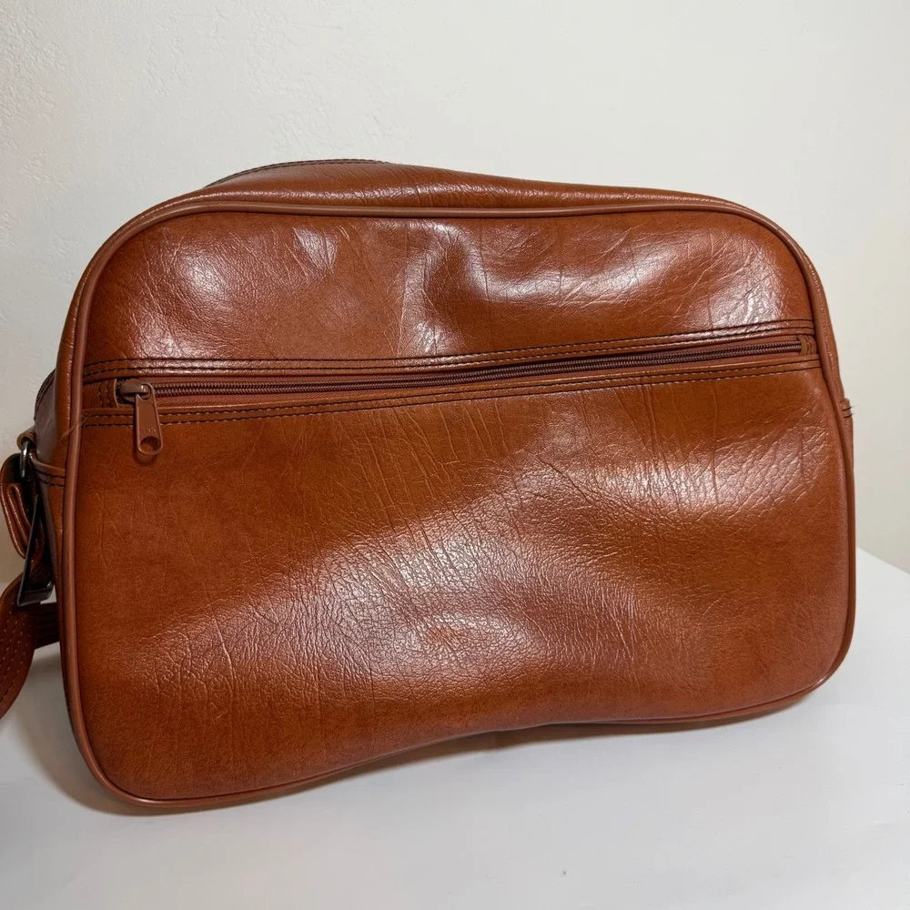 F.W. Woolworth Vintage Flight Bag Brown Faux Leather 70s Retro Carry On Academia